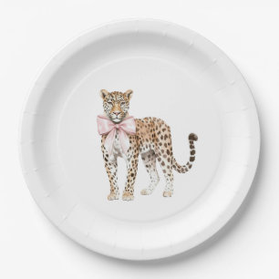 Leopard Pink Bow Verjaardag Papieren Bordje