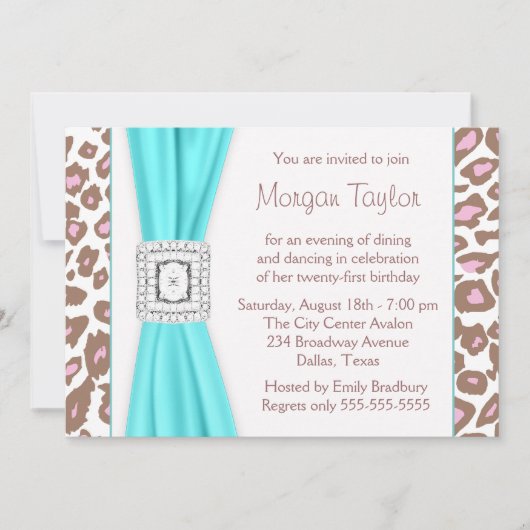 Leopard Pink Brown Blauwgroen 21ste verjaardagsfee Kaart (Voorkant)