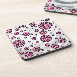 Leopard Polka Dot Black en Hot Pink Print Bier Onderzetter
