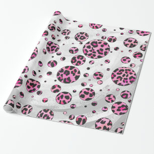 Leopard Polka Dot Black en Hot Pink Print Cadeaupapier