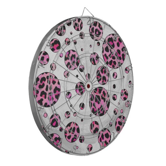 Leopard Polka Dot Black en Hot Pink Print Dartbord (Voorkant Links)