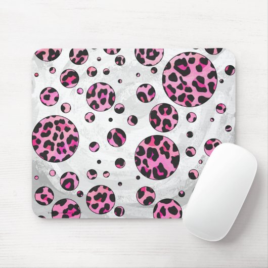 Leopard Polka Dot Black en Hot Pink Print Muismat (Met muis)