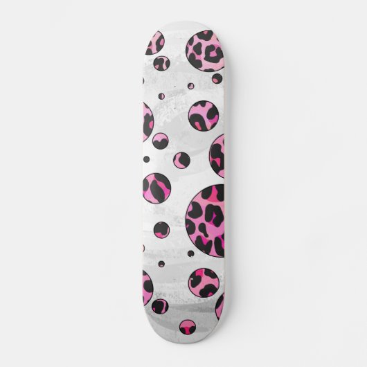 Leopard Polka Dot Black en Hot Pink Print Skateboard (Voorkant)
