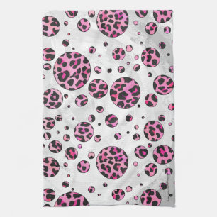 Leopard Polka Dot Black en Hot Pink Print Theedoek