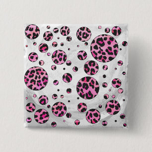 Leopard Polka Dot Black en Hot Pink Print Vierkante Button 5,1 Cm