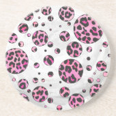 Leopard Polka Dot Black en Hot Pink Print Zandsteen Onderzetter (Voorkant)