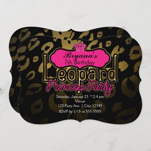 Leopard Princess Party Gold Invitations (Devant / Derrière)