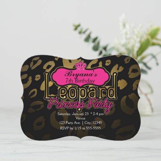 Leopard Princess Party Gold Invitations (Debout devant)