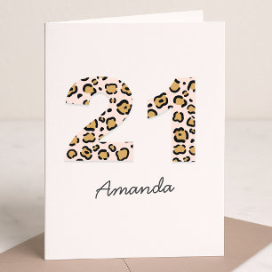 Leopard Print 21 Modern Cute Name 21st Birthday Kaart