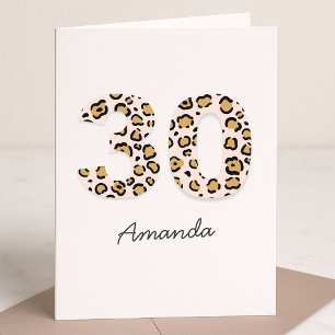 Leopard Print 30   Modern Cute Name 30th Birthday Kaart