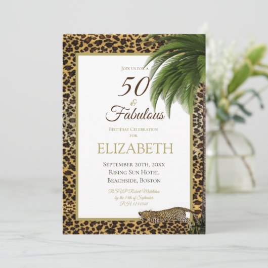 Leopard Print 50 en Fabulous Elegant Birthday Kaart (Staand voorkant)