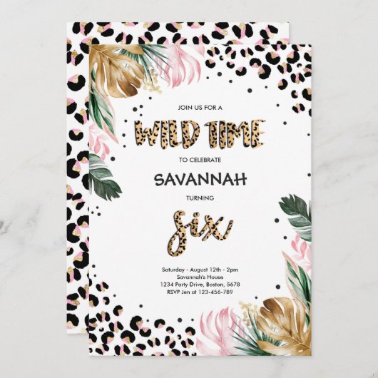 Leopard Print 6e Verjaardag Safari Oerwoud Party Kaart (Voorkant / Achterkant)