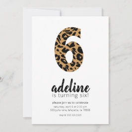 Leopard Print 6th Birthday Party Invitation Kaart