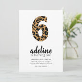 Leopard Print 6th Birthday Party Invitation Kaart (Staand voorkant)