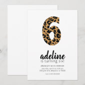 Leopard Print 6th Birthday Party Invitation Kaart (Voorkant / Achterkant)