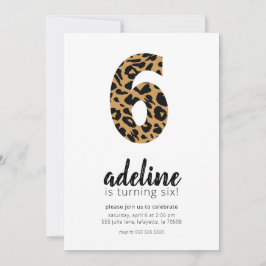 Leopard Print 6th Birthday Party Invitation Kaart