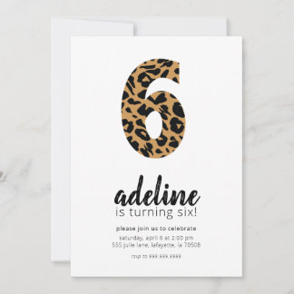 Leopard Print 6th Birthday Party Invitation Kaart