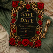 Leopard Print and Red Rose  Save The Date
