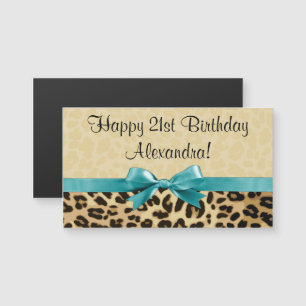 Leopard print Aqua Blue Bow Girls Birthday