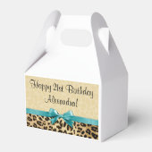 Leopard print Aqua Blue Bow Girls Birthday Bedankdoosjes (Achterkant)