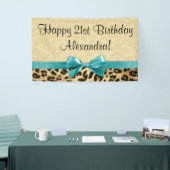 Leopard print Aqua Blue Bow Girls Birthday Spandoek (Beurs)