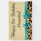 Leopard print Aqua Blue Bow Girls Birthday Spandoek (Verticaal)