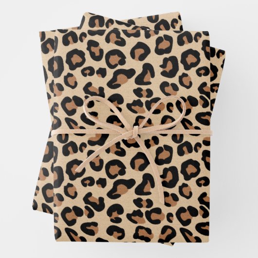 Leopard Print, Black, Brown, Rust en Tan Inpakpapier Vel (In situ)