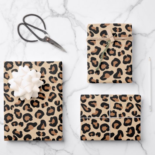 Leopard Print, Black, Brown, Rust en Tan Inpakpapier Vel (Voorkant)