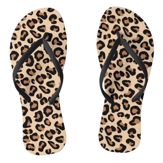 Leopard Print, Black, Brown, Rust en Tan Teenslippers (Voetbed)