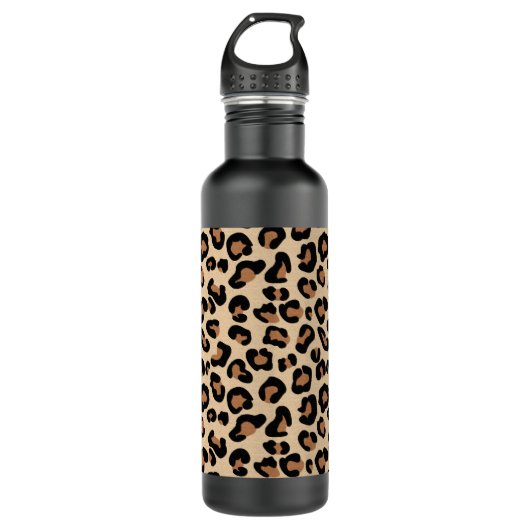 Leopard Print, Black, Brown, Rust en Tan Waterfles (Voorkant)