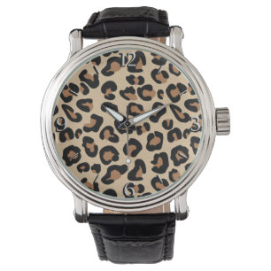 Leopard Print, Black, Brown, Rust & Tan Watch Horloge