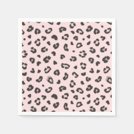 Leopard Print Black en Grey op Roze Papier Napkin Servet