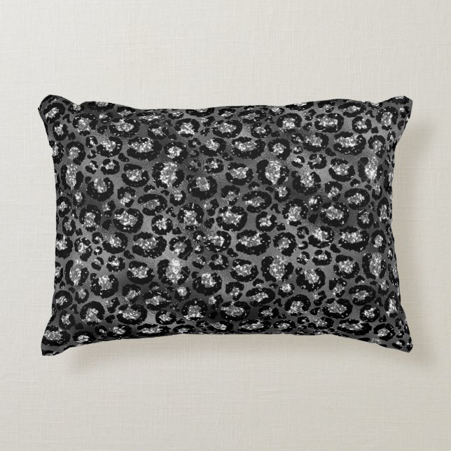 Leopard Print Black en Silver Grey Accent Kussen (Voorkant)