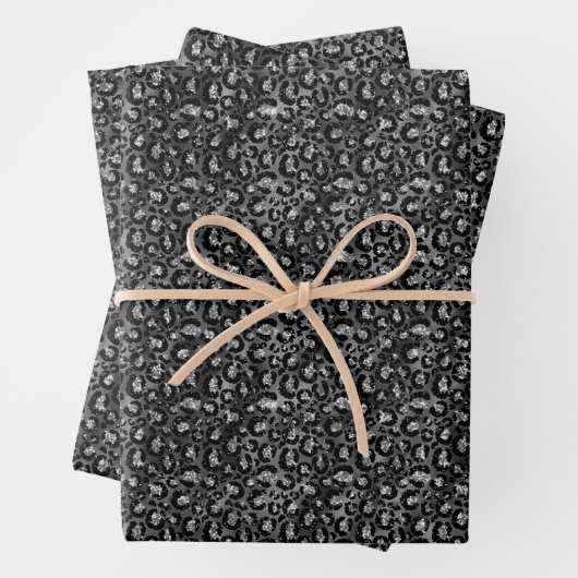 Leopard Print Black en Silver Grey Inpakpapier Vel (In situ)