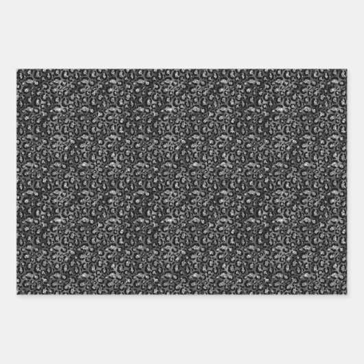 Leopard Print Black en Silver Grey Inpakpapier Vel (Voorkant)
