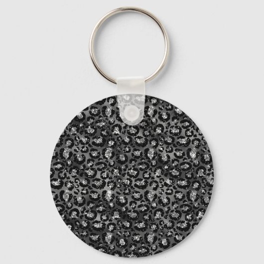 Leopard Print Black en Silver Grey Sleutelhanger (Voorkant)
