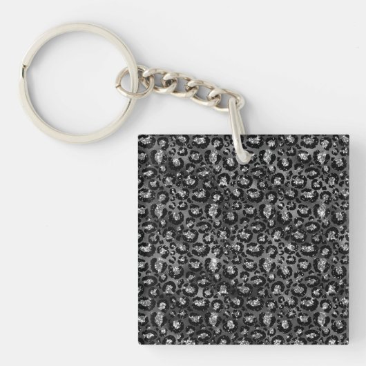 Leopard Print Black en Silver Grey Sleutelhanger (voorkant)