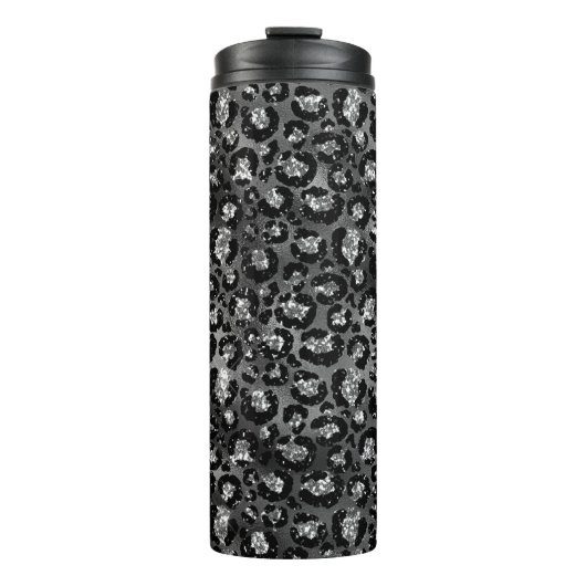 Leopard Print Black en Silver Grey Thermosbeker (Voorkant)