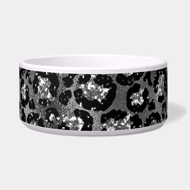 Leopard Print Black en Silver Grey Voerbakje (Voorkant)