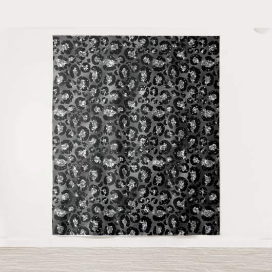 Leopard Print Black en Silver Grey Wandkleed (Voorkant)