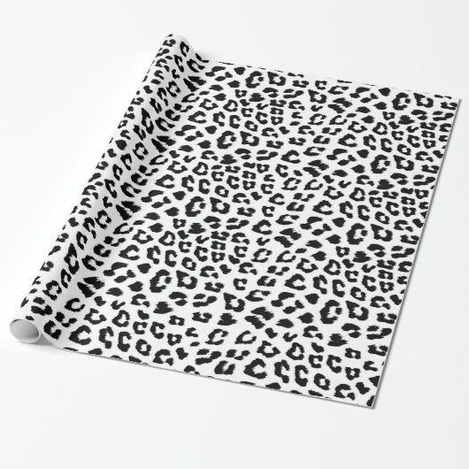 Leopard Print Black en White Cadeaupapier (Uitgerold)