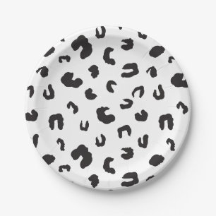 Leopard Print Black en White Papieren Bordje