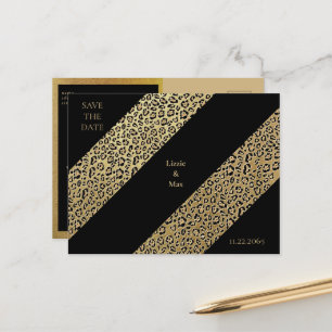 Leopard Print & Black Wedding Save the Date Aankondigingskaart