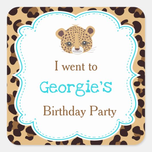 Leopard Print Blauw Quatrefoil 'Ik ging naar' Vierkante Sticker (Voorkant)