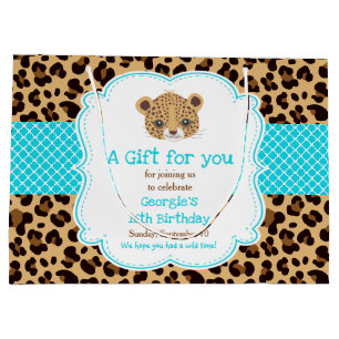 Leopard Print Blue Quatrefoil Bedankt Groot Cadeauzakje