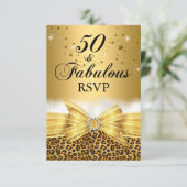Leopard Print & Bow 50 & Fabulous RSVP Gold (Staand voorkant)