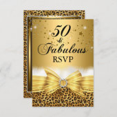 Leopard Print & Bow 50 & Fabulous RSVP Gold (Voorkant / Achterkant)