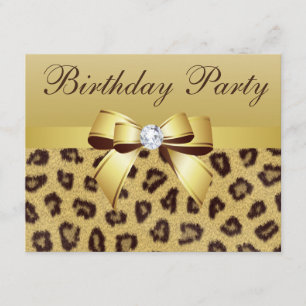 Leopard Print, Bow & Diamond Birthday Party Kaart