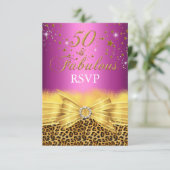 Leopard Print & Bow Pink 50 & Fabulous RSVP Kaart (Staand voorkant)