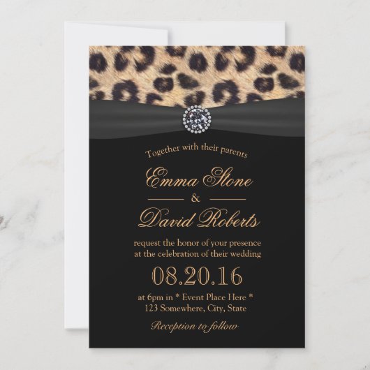 Leopard Print Bright Diamond Black Ribbon Wedding Kaart (Voorkant)